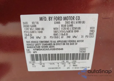 2018 Ford Explorer Xlt из США, поврежденный, VIN 1FM5K8D85JGB05846